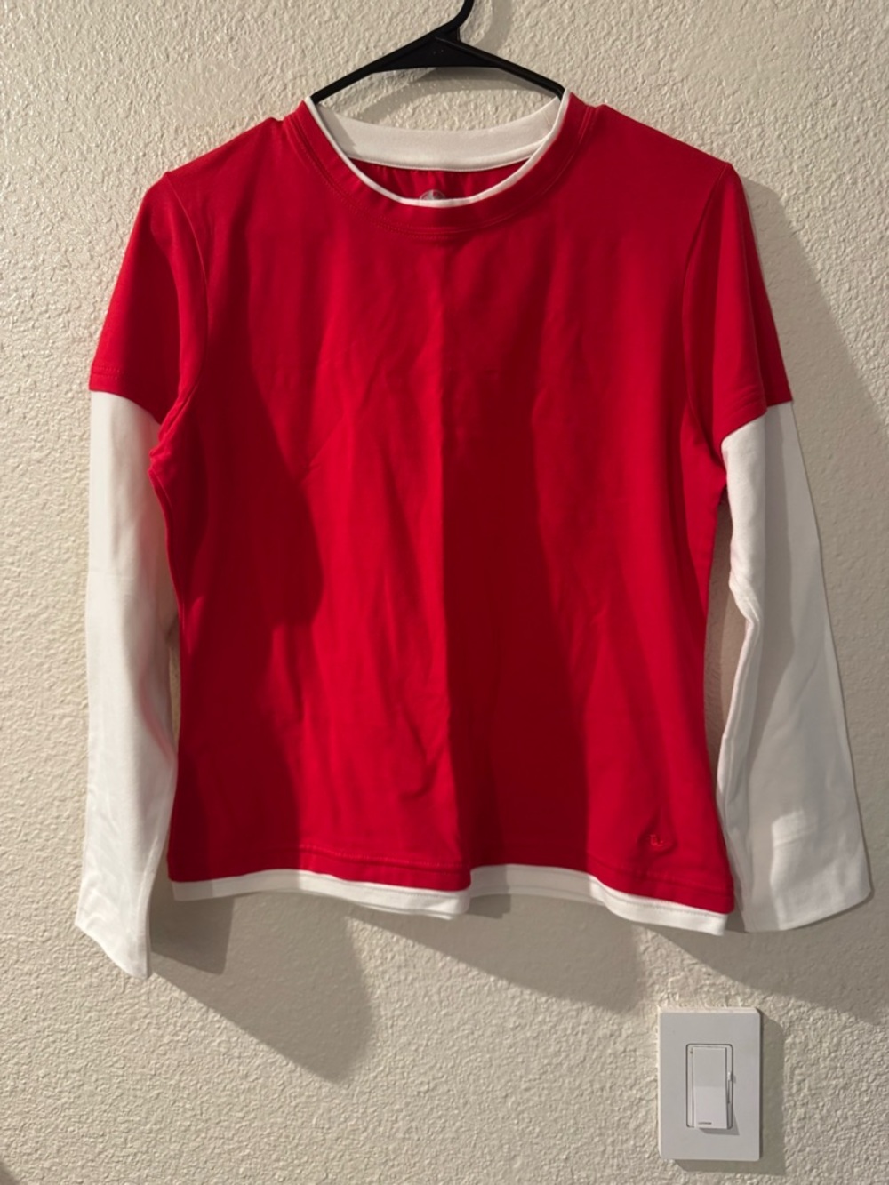 Athletic Works Red Layered-Look Long Sleeve Top with White Sleeves